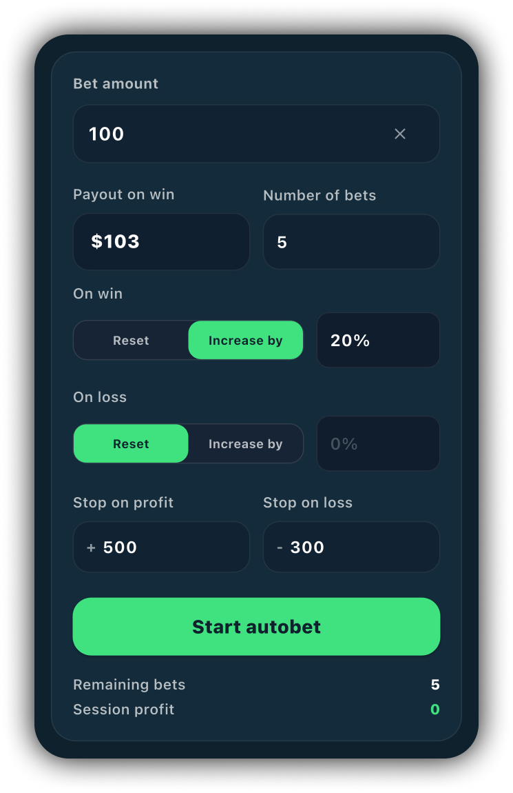 Autobet configuration preview